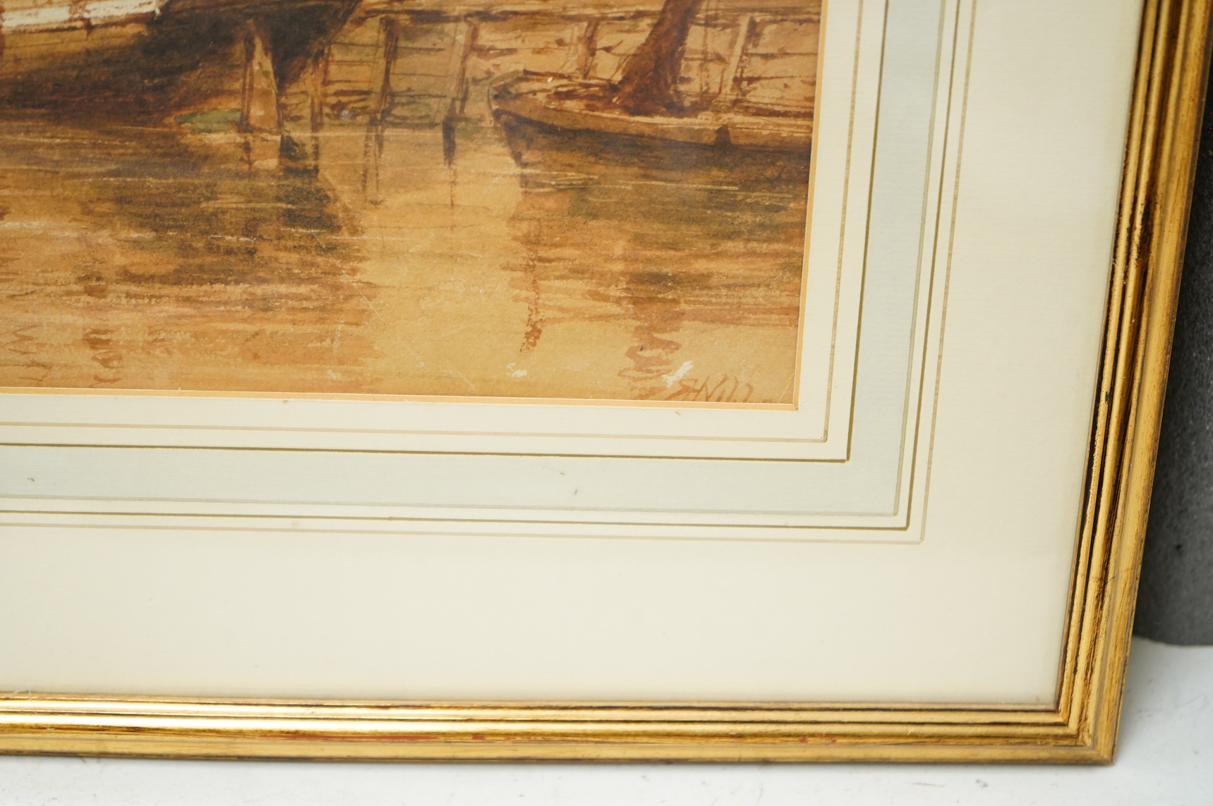 Victorian School, Estuary scene, indistinctly signed lower right, watercolour, 27 x 59cm